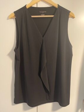Talbots Black Sleeveless V-Neck Ruffle Front Shell